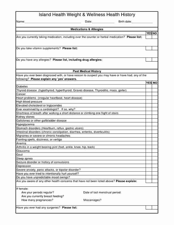 Medical History form Template – Medical form Templates
