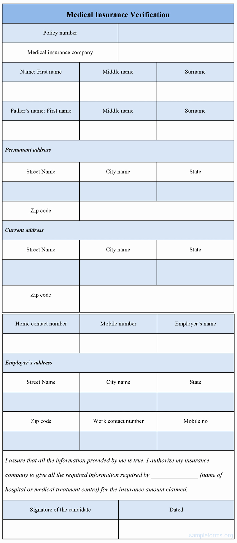 medical insurance verification form template 3699