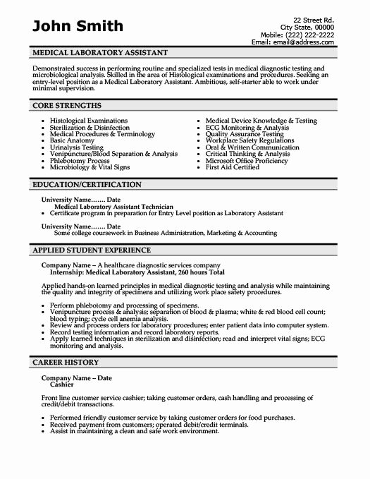 Medical Laboratory assistant Resume Template