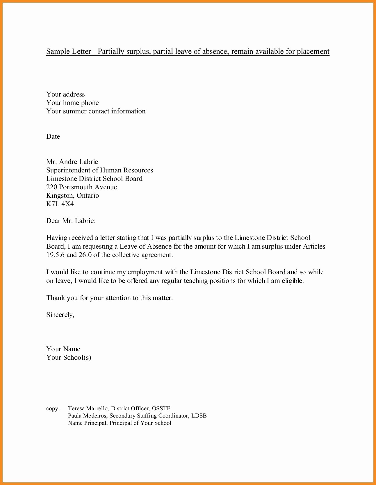 Medical Leave Absence Letter Template Examples