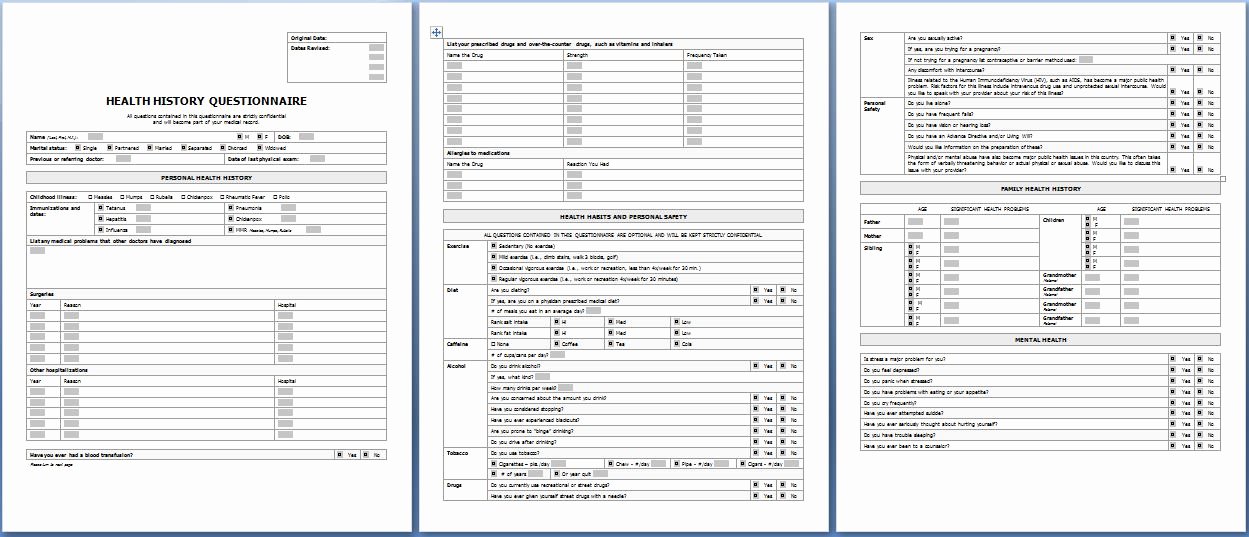 Medical Questionnaire form – Templates Free Printable