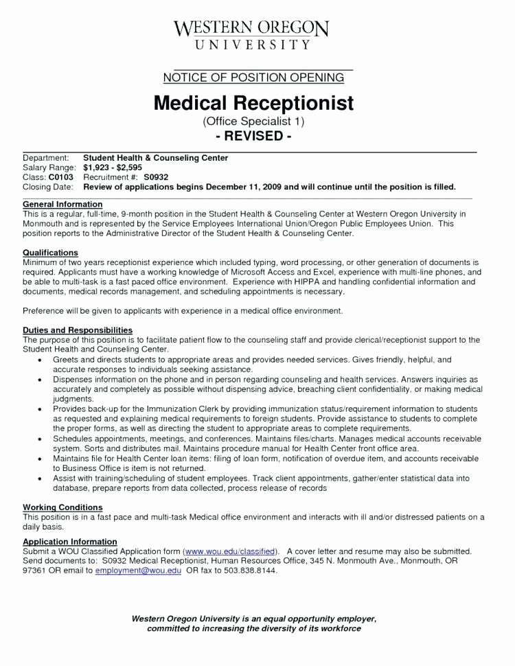 Medical Receptionist Duties for Resume Cover Letter for
