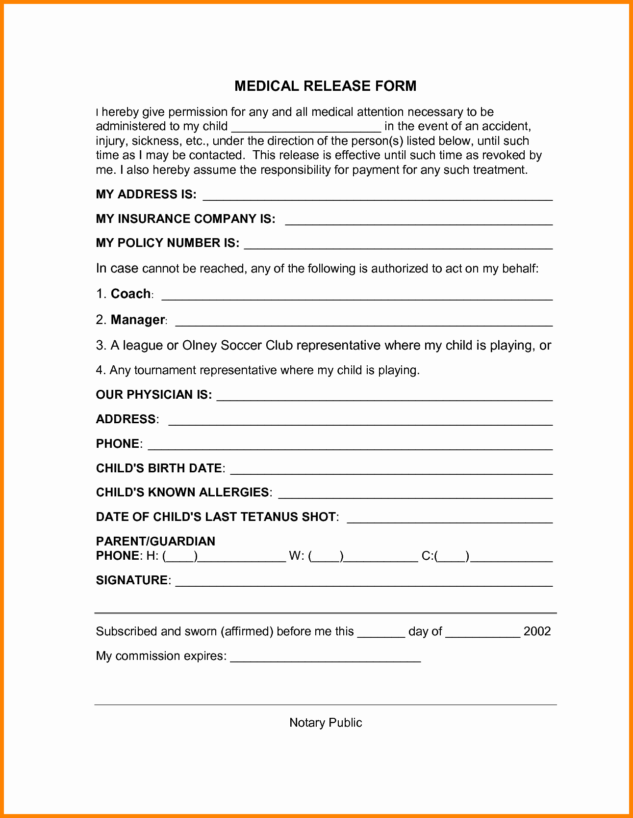 Medical Record Release form Template