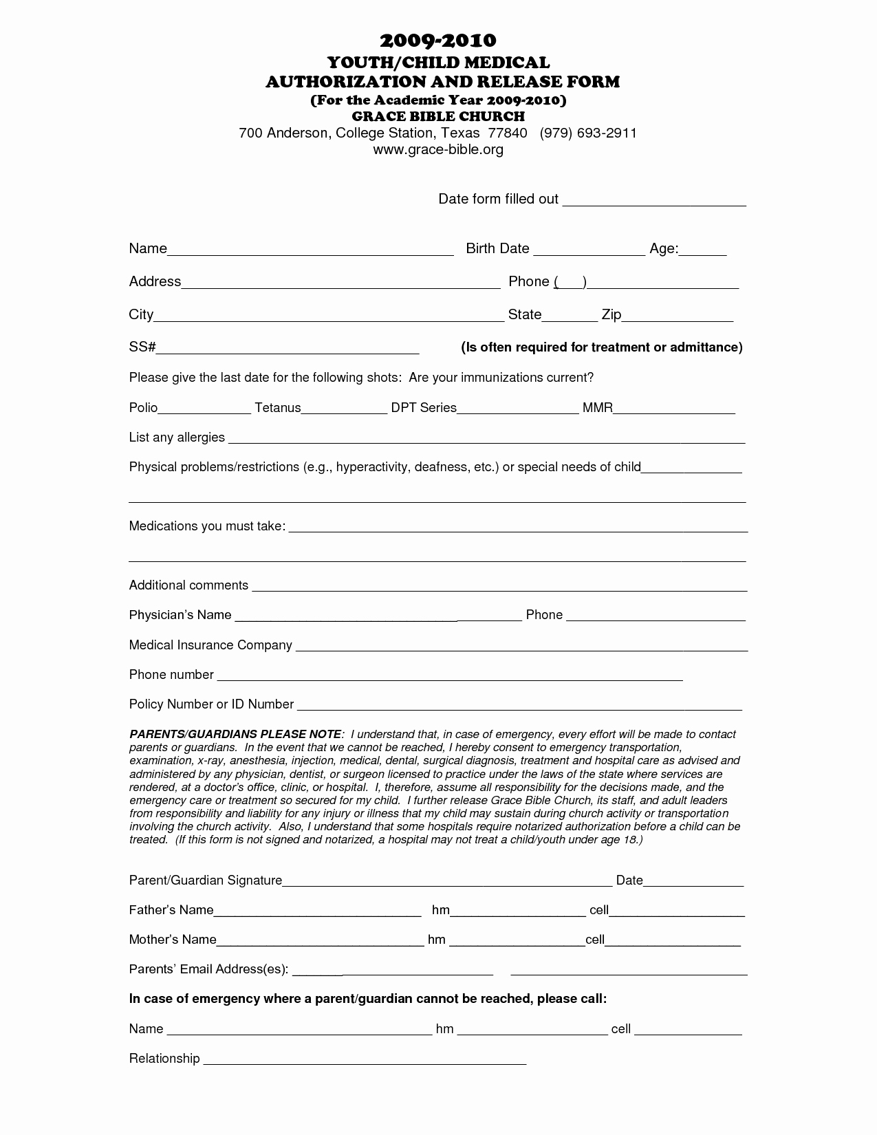 Medical Release form – Templates Free Printable