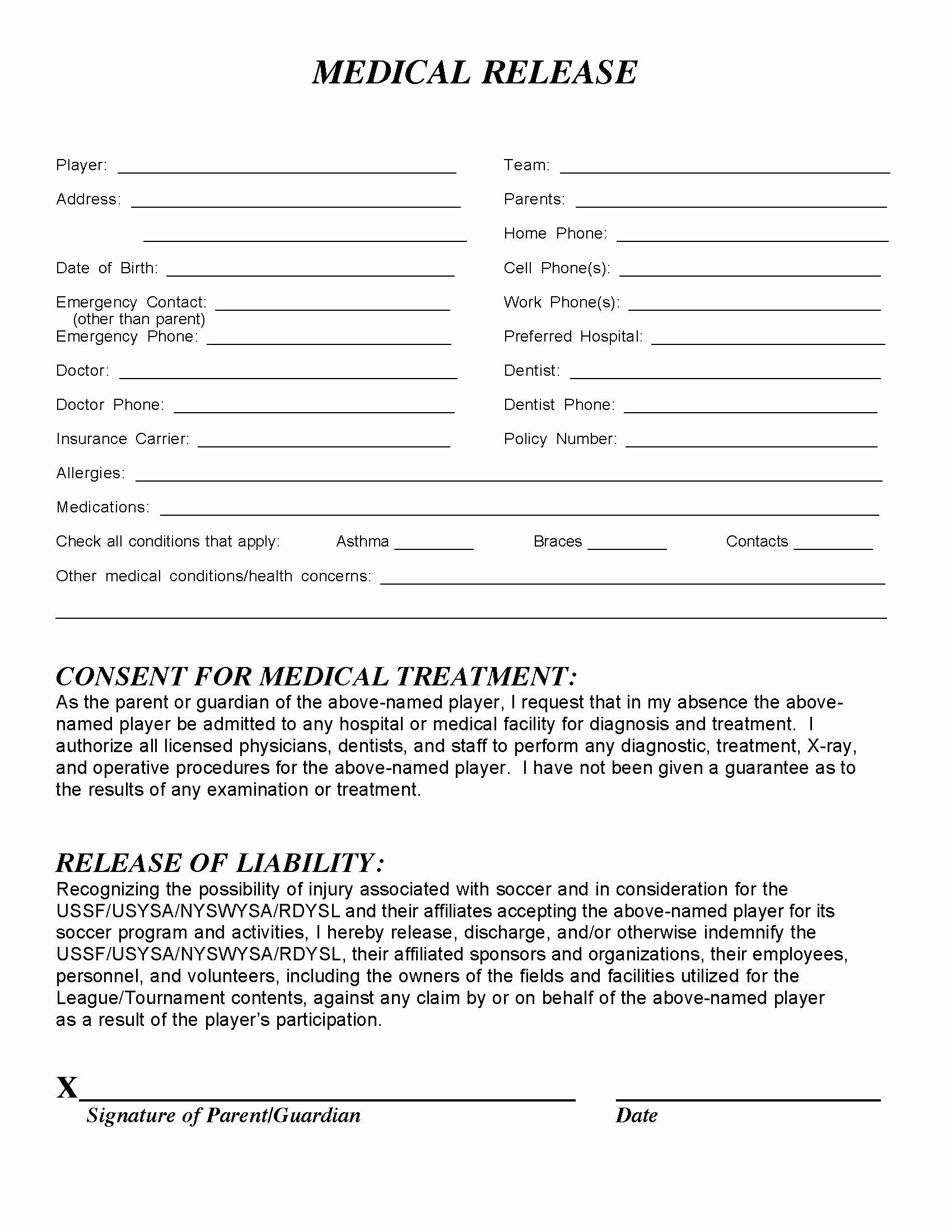 Medical Release form – Templates Free Printable