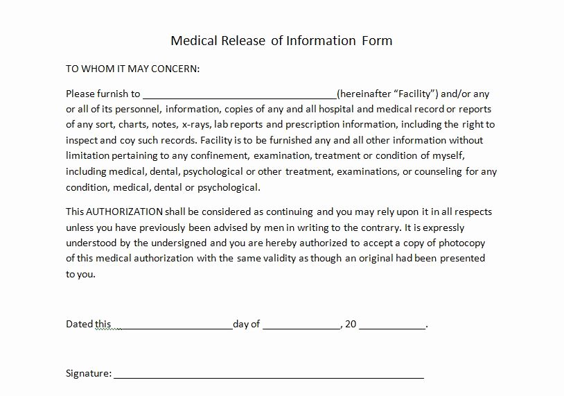 Medical Release forms
