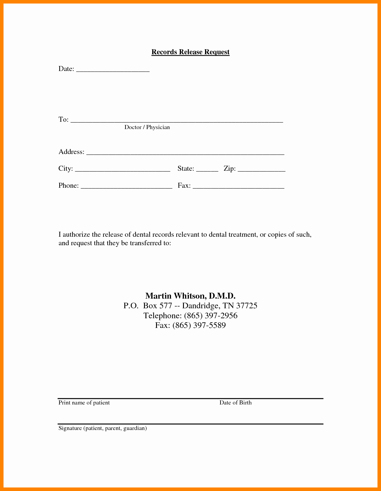 medical release of information form template