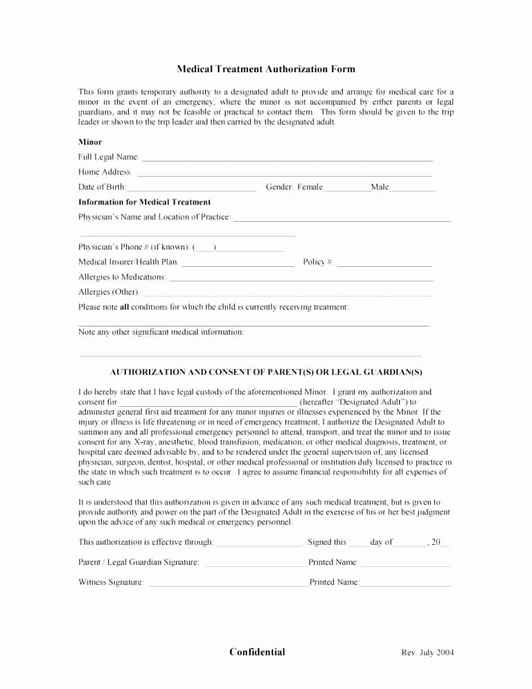 Medical Treatment Authorization and Consent form Template