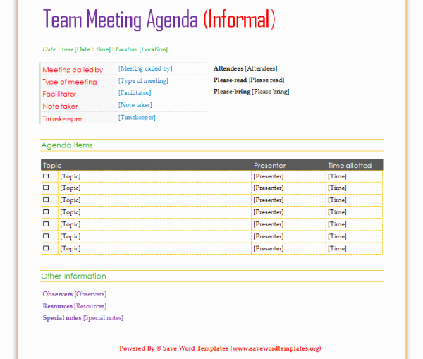 Meeting Agenda Template Informal