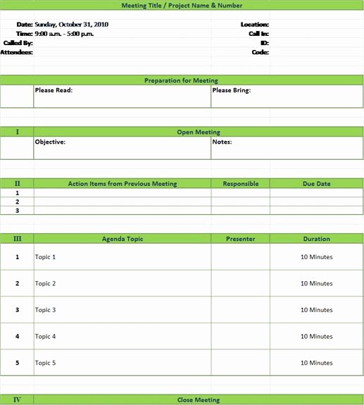 Meeting Agenda Template with Meeting Minutes