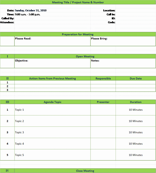 Meeting Agenda Template with Meeting Minutes