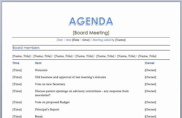 Meeting Agenda Template Word