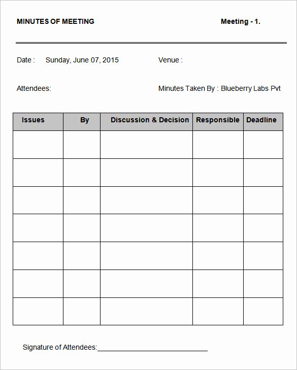Meeting Minutes Template 25 Free Samples Examples