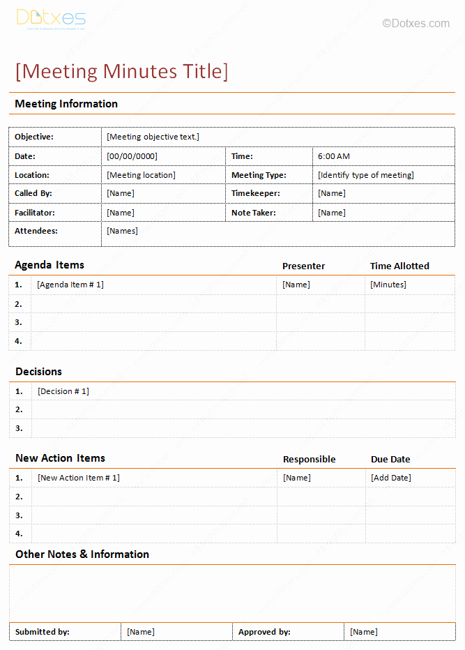 Meeting Minutes Template Detailed format Dotxes