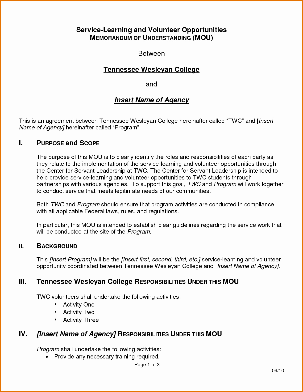 Memorandum Of Understanding Templatereference Letters