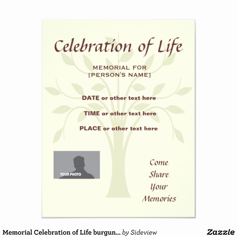 Memorial Celebration Of Life Tree Of Life Burgundy Card