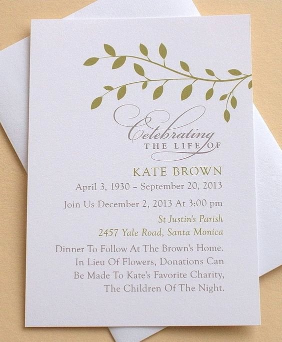 Memorial Invitation with Green Leaves Personalized