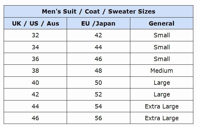 Mens Suit Size Chart Chart Designs Template
