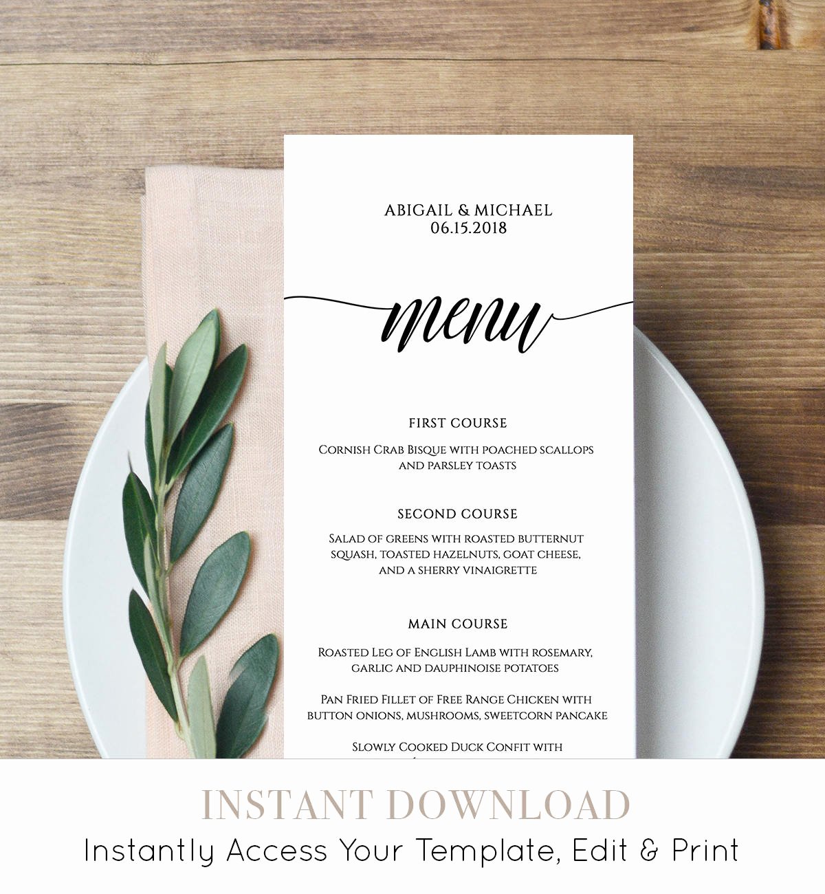 menu card template rustic dinner menu