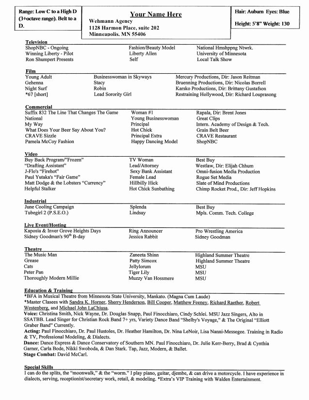 Mercial Acting Resume Best Resume Collection