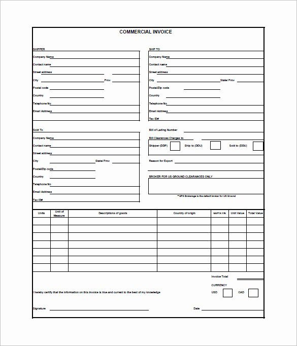 Mercial Invoice Template Free