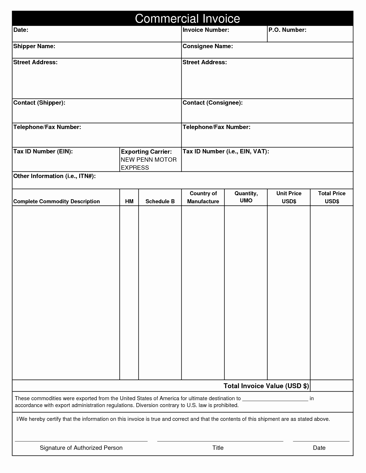 mercial invoice template free 2163