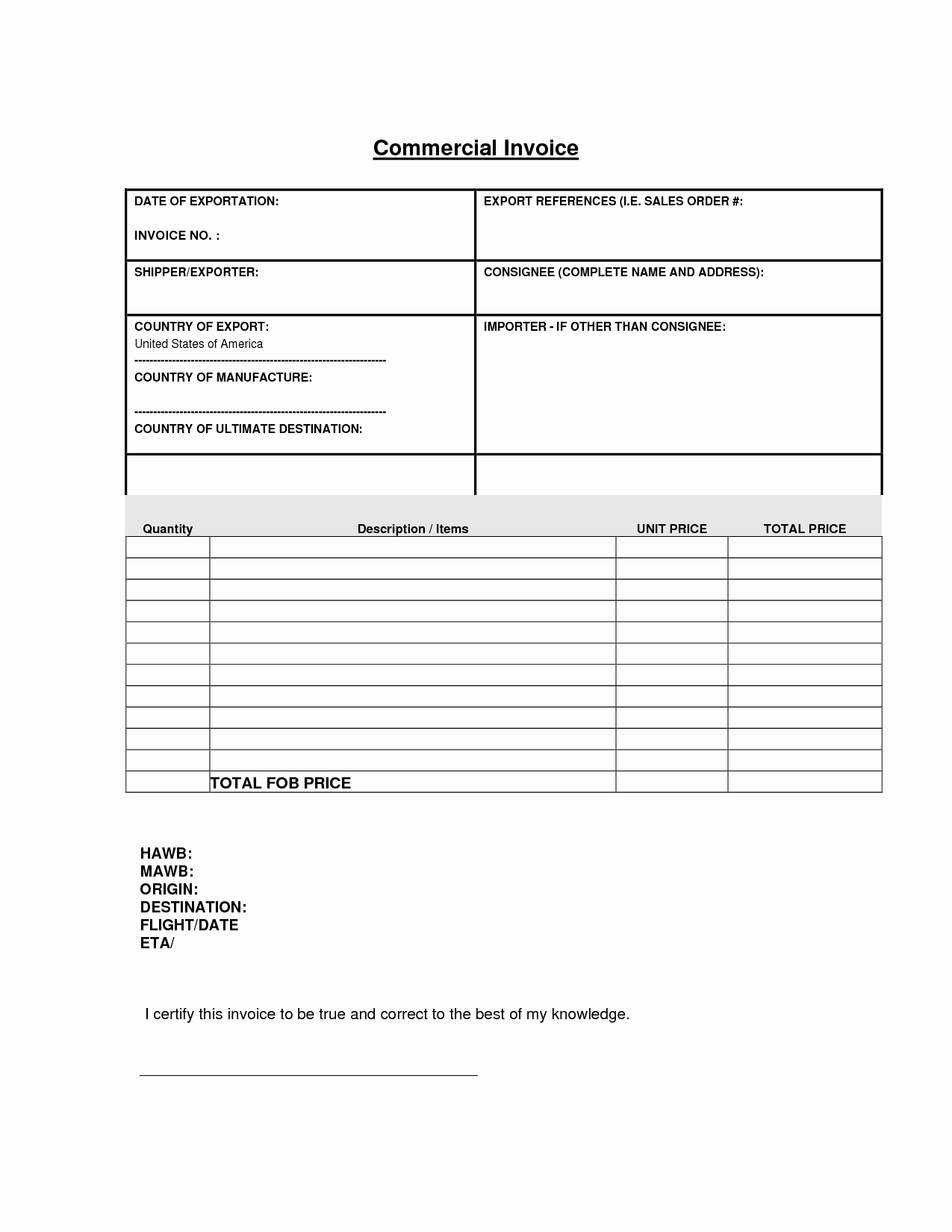 Mercial Invoice Template