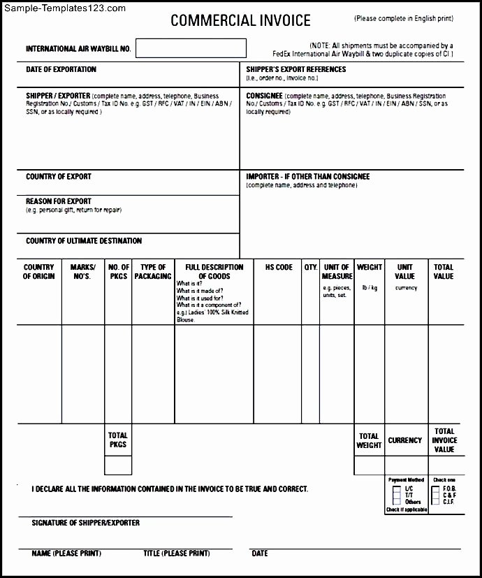 Mercial Invoice Template Pdf