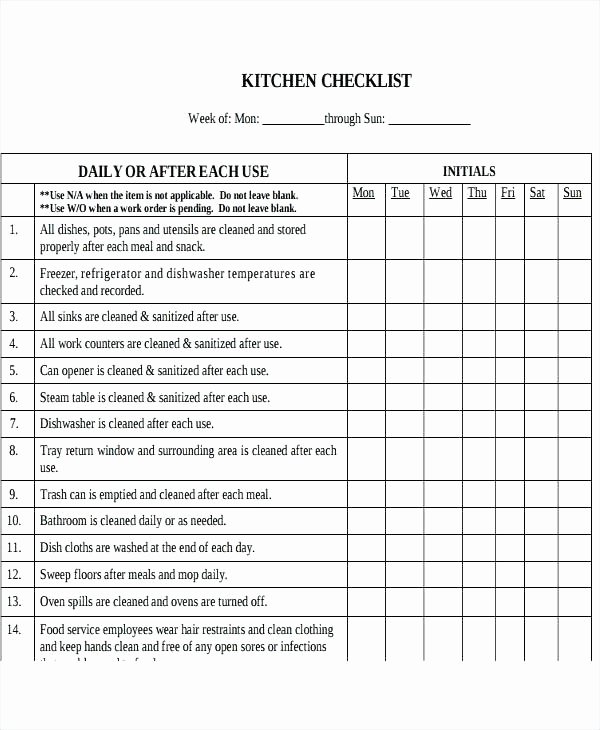 Mercial Kitchen Cleaning Checklist Pdf