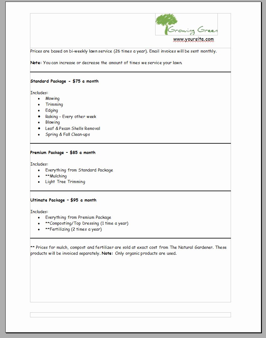 mercial lawn care bid template