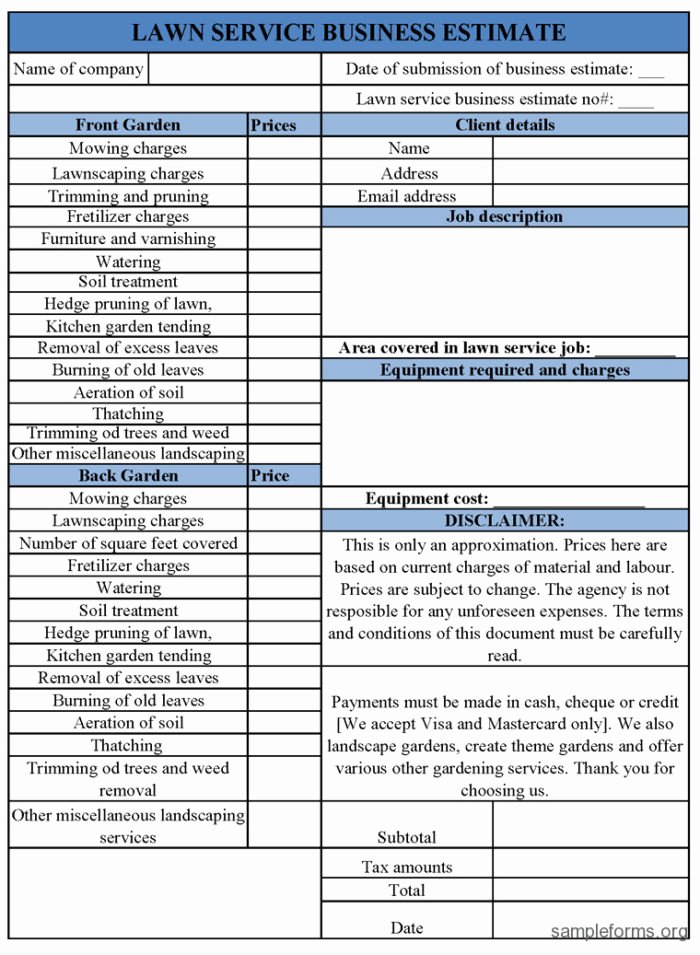 mercial lawn care bid template