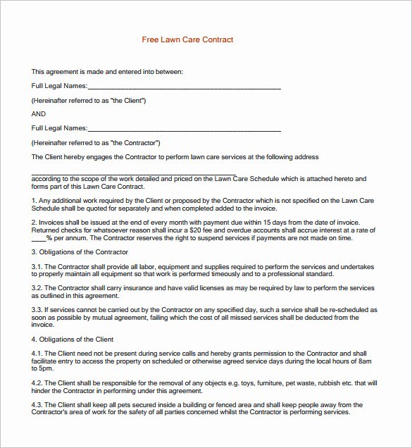 Mercial Lawn Care Contract Templates Templates