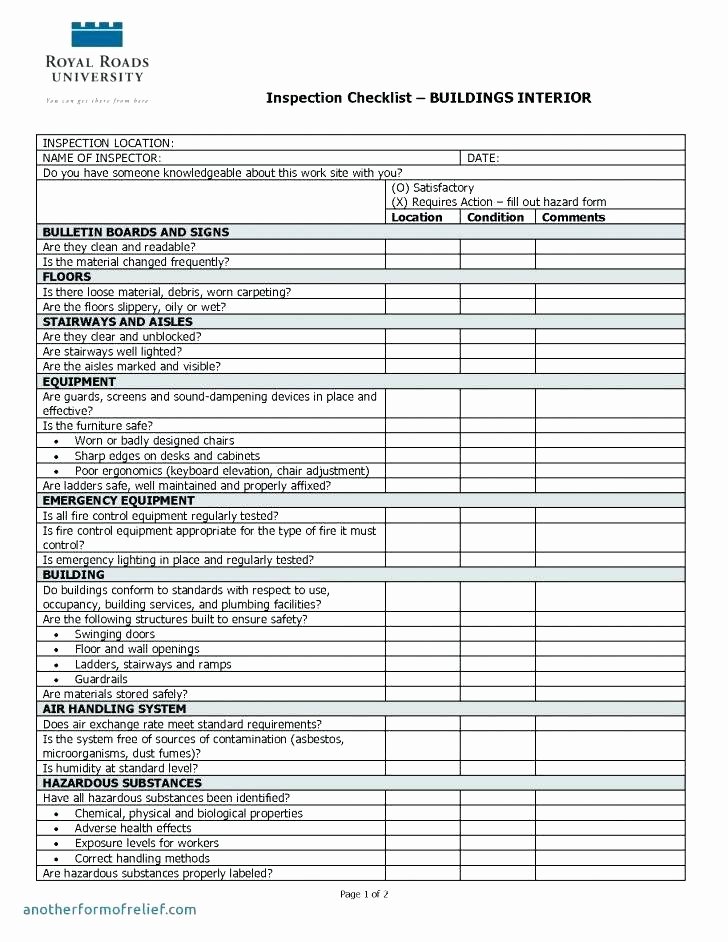Mercial Property Inspection Checklist Template