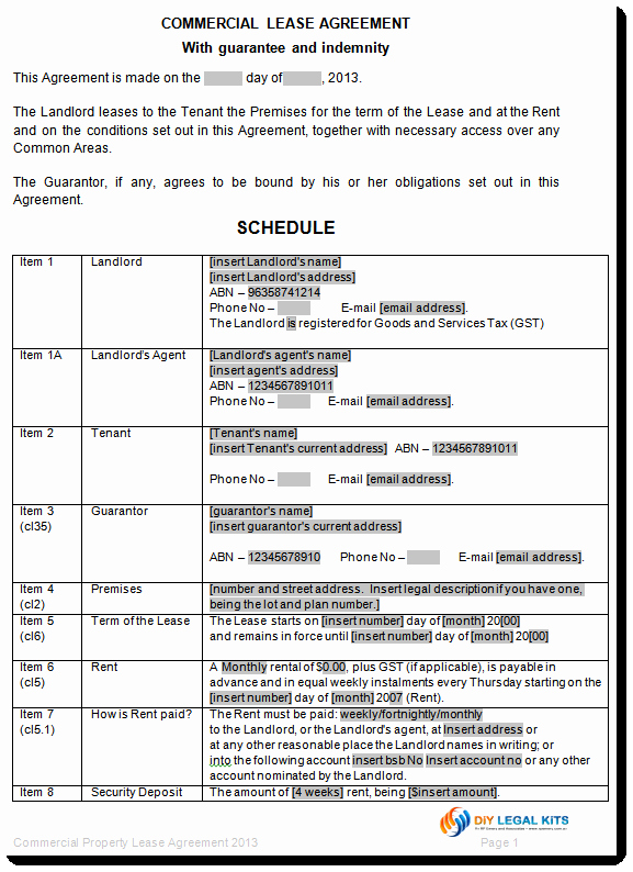 mercial property lease agreement