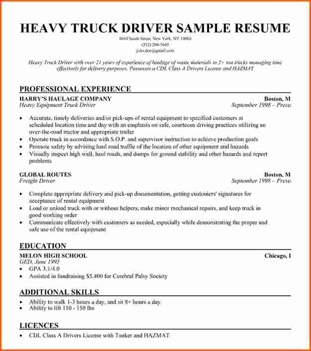 Mercial Truck Driver Resume Sample