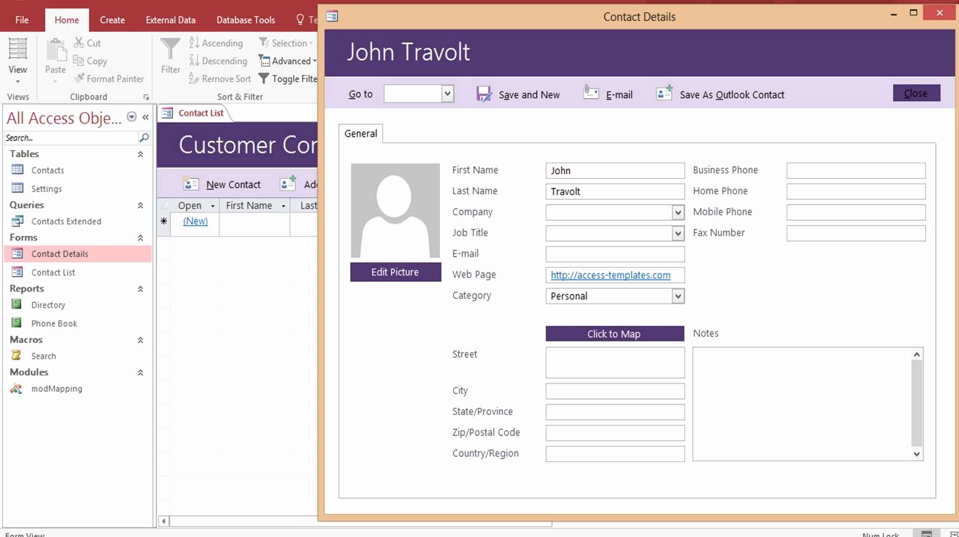 Microsoft Access Customer Contact Database