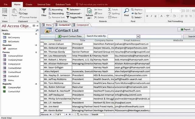 Microsoft Access Personal Pany Contact Database