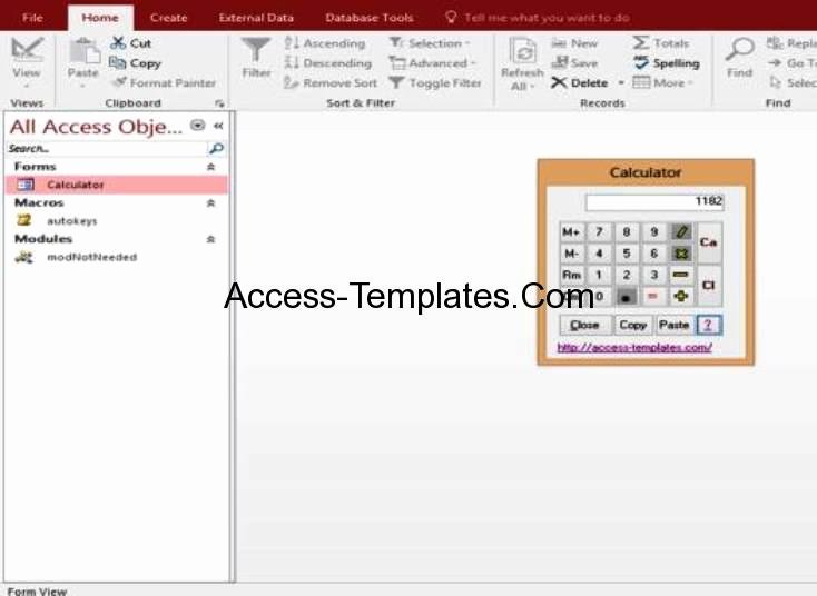 Microsoft Access Templates Calculator form Example