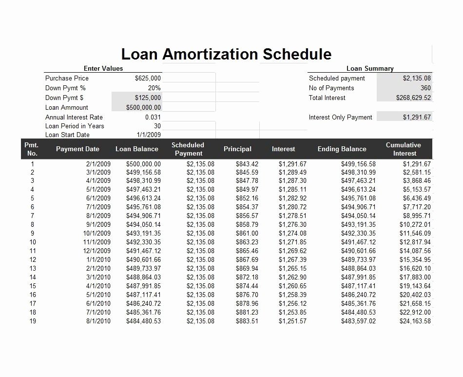 Microsoft Excel Amortization Schedule Template Loan