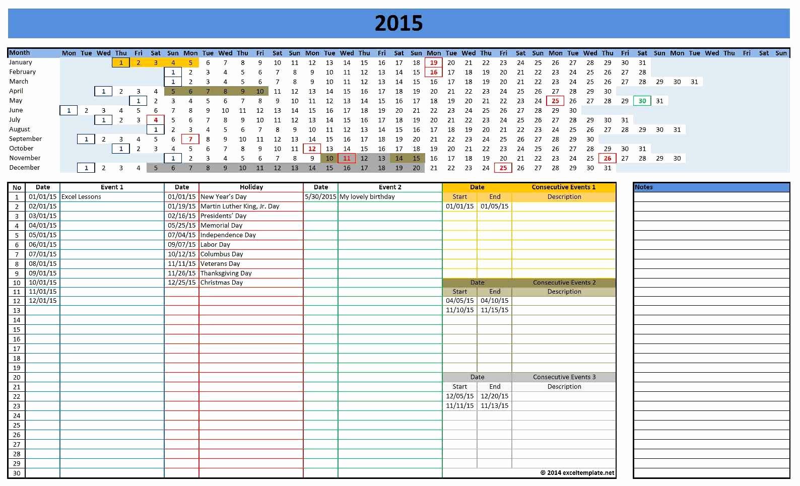 Microsoft Excel Calendar Template 2017