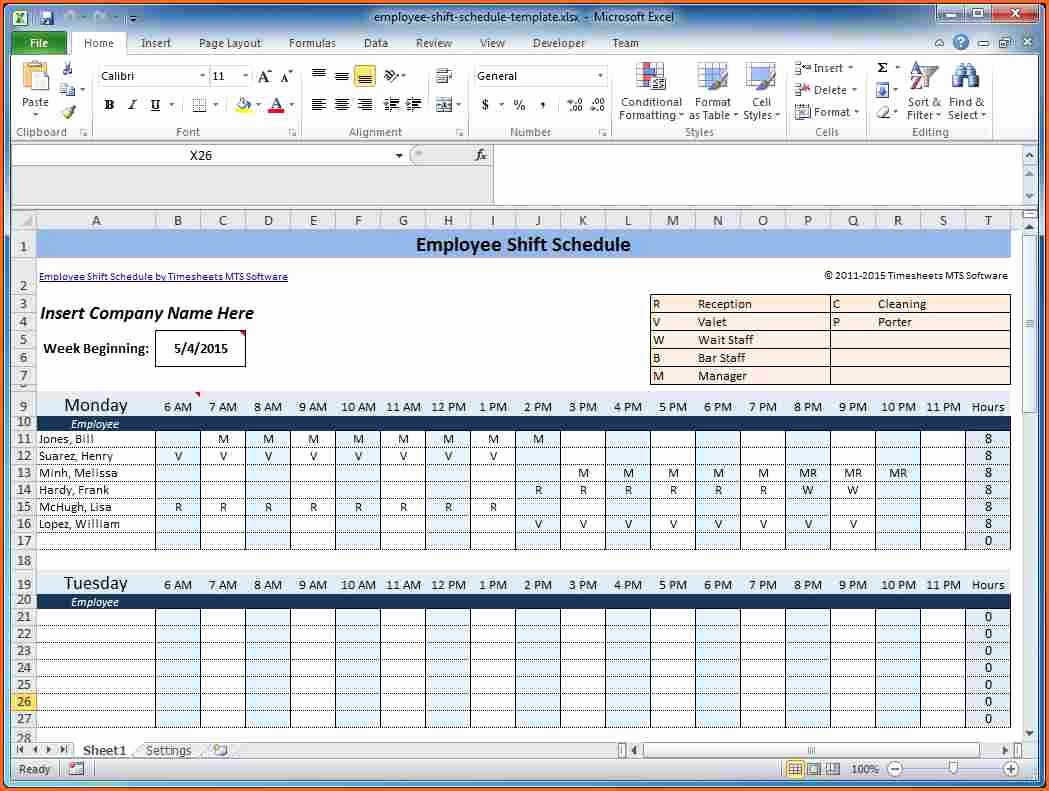 Microsoft Excel Weekly Employee Schedule Template Other