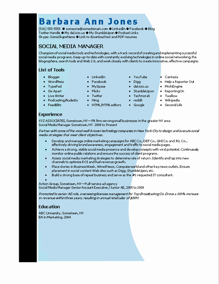 Microsoft Word social Media Manager Resume Template