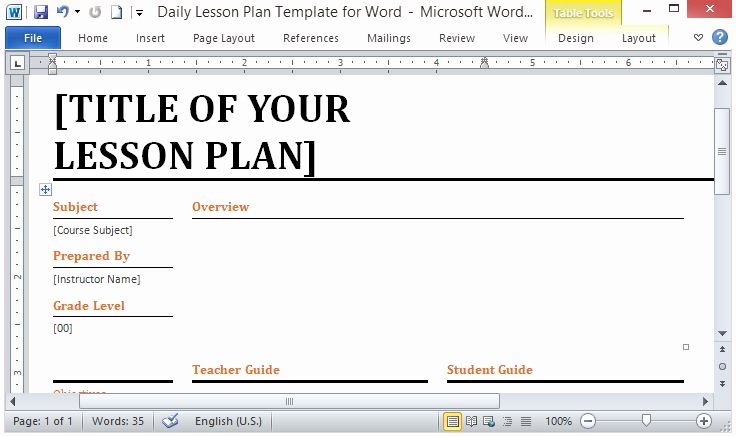 Microsoft Word Template for Making Daily Lesson Plans