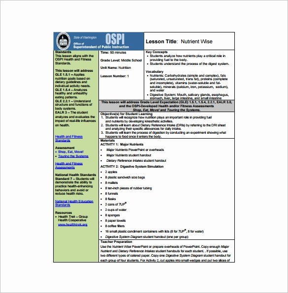 Middle School Lesson Plan Template 6 Free Word Excel