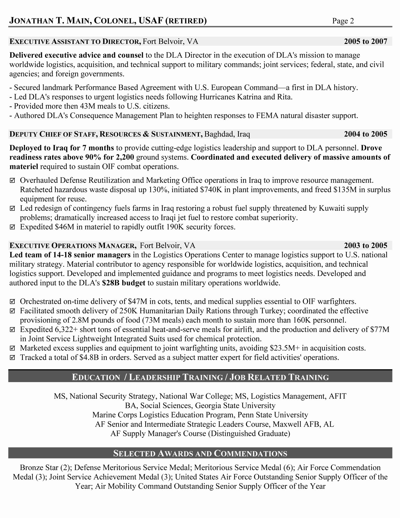 Military Experience Resume Example