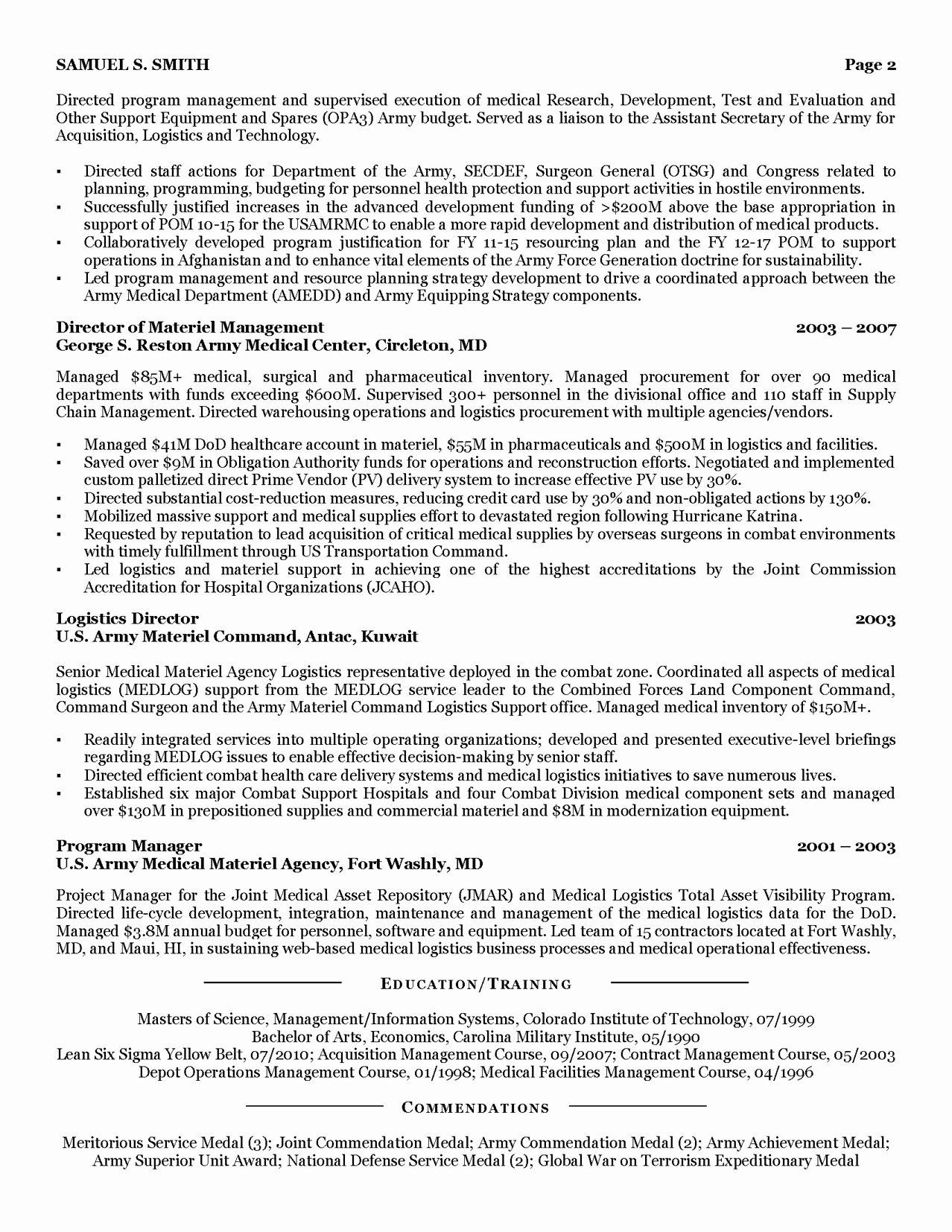 Military Resume Samples &amp; Examples
