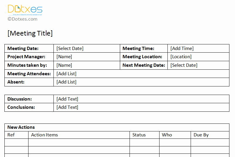 Minutes Of Meeting Sample with Action Item List Dotxes