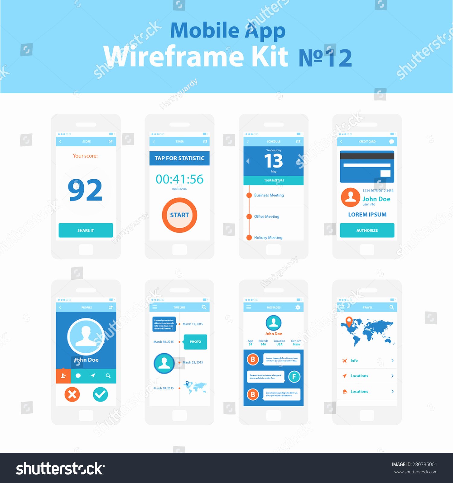 Mobile App Wireframe Ui Kit 12 Stock Vector