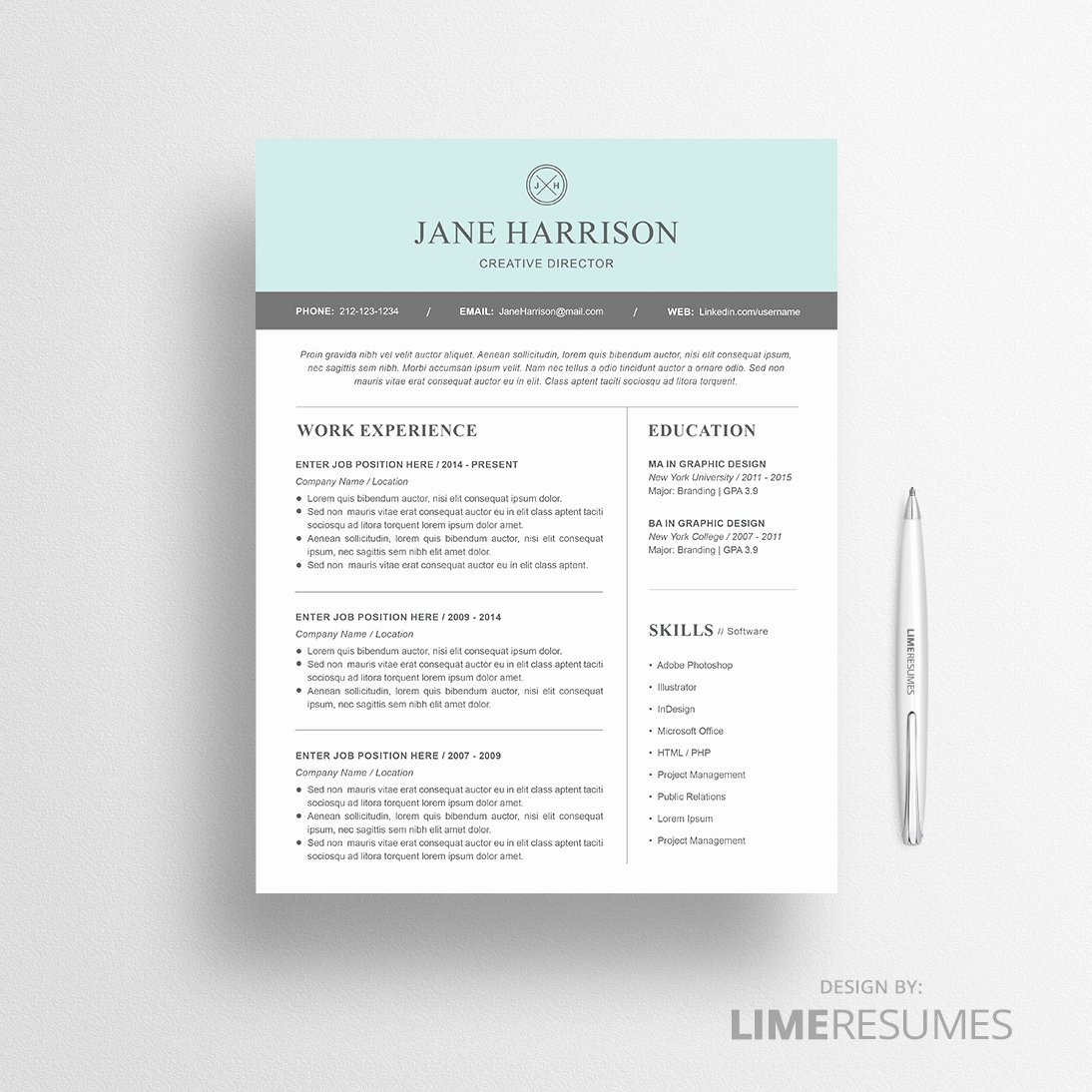 Modern Resume Template for Microsoft Word Limeresumes