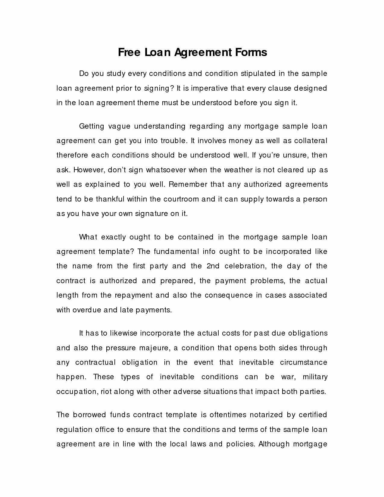 Money Loan Contract Template Free Free Printable Documents